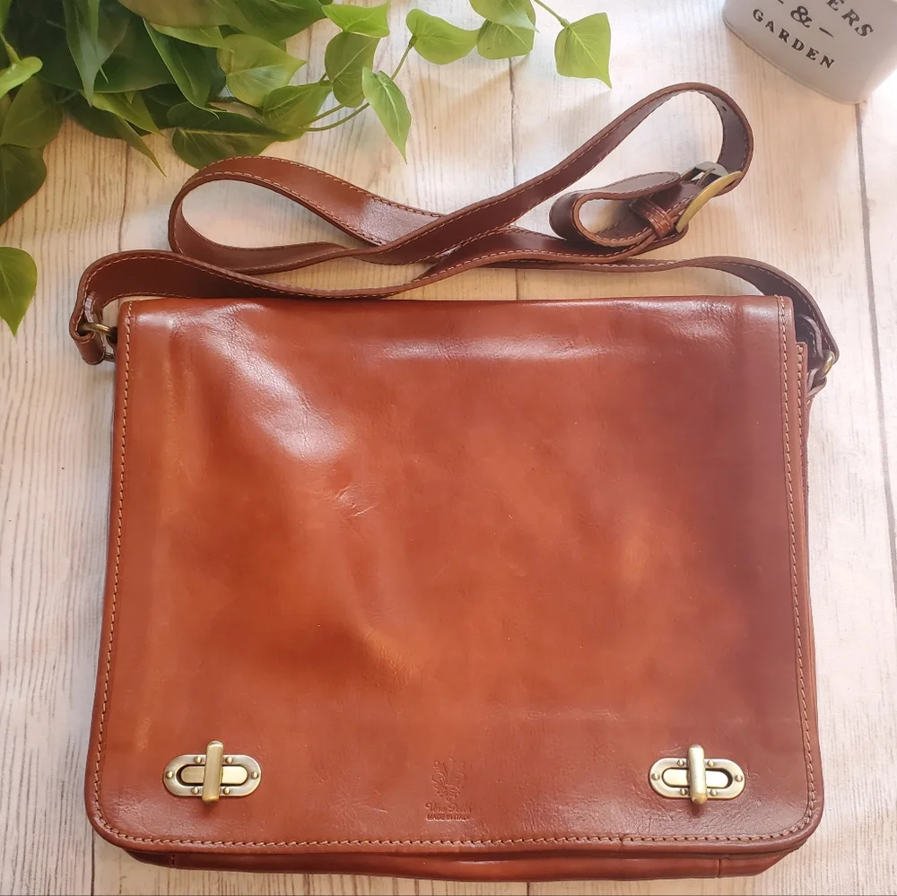 Men's Cognac Vegetable Tanned Italian Leather Briefcase/ Laptop Bag